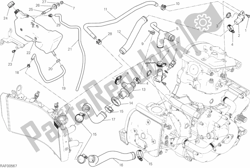 All parts for the Cooling System of the Ducati Monster 821 Brasil 2016